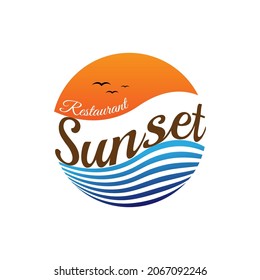 sunset restaurant logo icon design inspiration.beach restaurant logo design