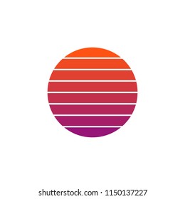 sunset retro 90-s circle.  vector gradient  80-s sci-fi stylized sun 