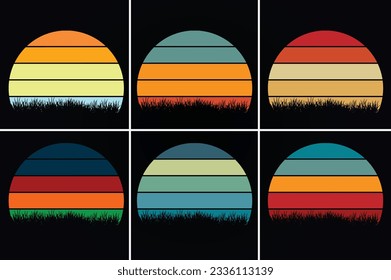 Sunset retro vintage with grass vector