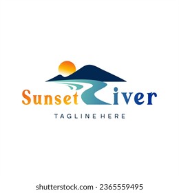 sunset river landscape logo vector illustration abstract
