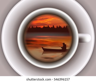 sunset river landscape in a tea cup