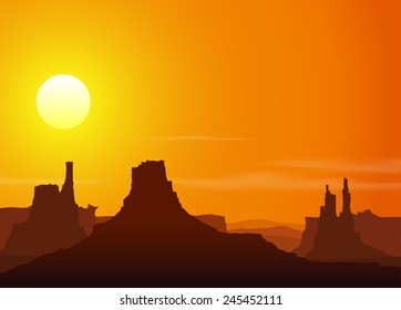 Sunset in the Rocky Mountains. Vector illustration. 