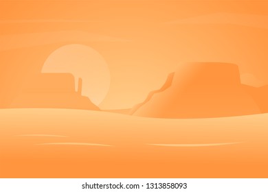 Sunset in the Rocky Mountains. Western Vector flat illustration