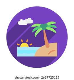 Sunset rounded flat color, mini illustration icon, related to relaxation, spa, wellness and more. Vector EPS 10 for modern concept, print, UI, UX kit, web and app development