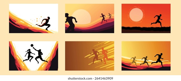 Sunset Runner Silhouette Track Outdoor Scene Bundle Set