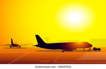 Sunset at Runway - Vector