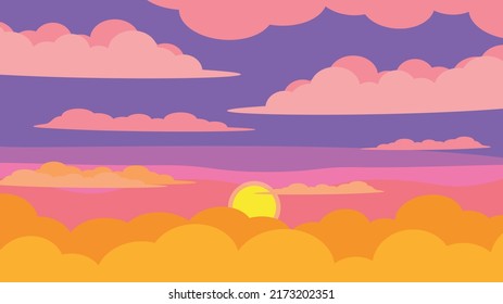 Sunset scarlet sky with clouds