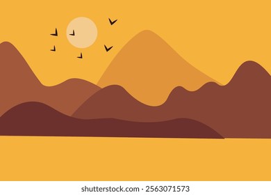 sunset scene in nature with mountains and forest,hills landscapeand Vector. Beautiful landscape of mountains and wild forest.