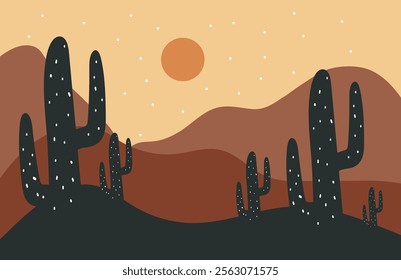 sunset scene in nature with mountains and forest,hills landscapeand Vector. Beautiful landscape of mountains and wild forest.