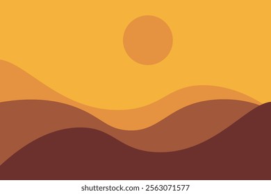 sunset scene in nature with mountains and forest,hills landscapeand Vector. Beautiful landscape of mountains and wild forest.