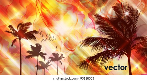 Sunset scene with palms