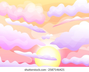 Sunset scene with pink clouds in anime style