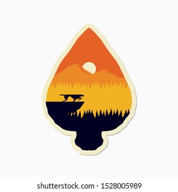 Sunset Scenery In An Arrow Head Shape Sticker Symbol Emblem Style Vector Illustration Design. Eps10