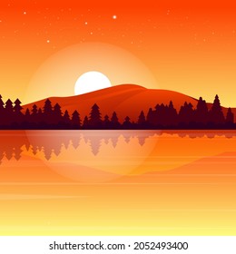 Sunset Scenery On A Mountain Lake
