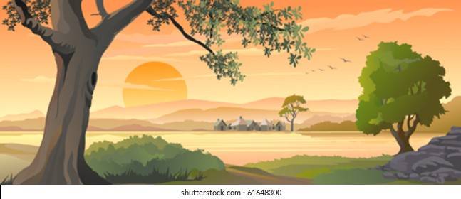 SUNSET  AT SCENIC  HILLSIDE VILLAGE