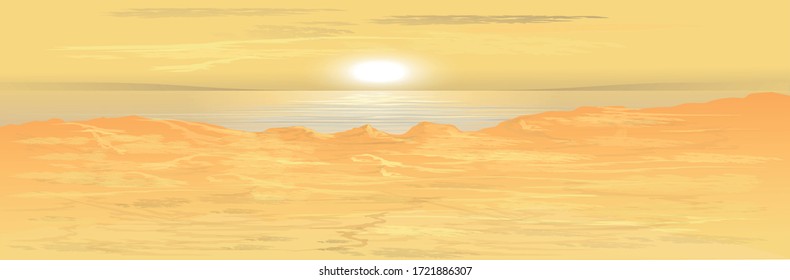 
Sonnenuntergang auf See. Hintergrundbild. Vektorgrafik.