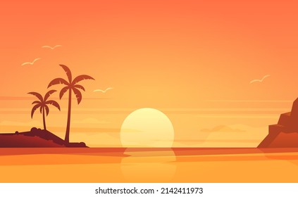 Sunset, sea beach and sun, ocean sunrise, palms - Shutterstock ID 2142411973