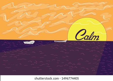 SUNSET AT SEA WITH THE BRIGHT SUN