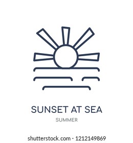 Sunset at sea icon. Sunset at sea linear symbol design from Summer collection. Simple outline element vector illustration on white background.