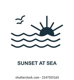 Sunset At Sea icon. Monochrome simple Sunset At Sea icon for templates, web design and infographics