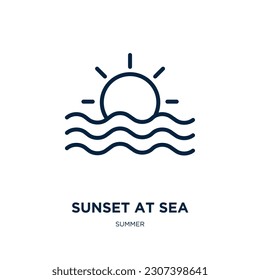 sunset at sea icon from summer collection. Thin linear sunset at sea, sea, sunset outline icon isolated on white background. Line vector sunset at sea sign, symbol for web and mobile