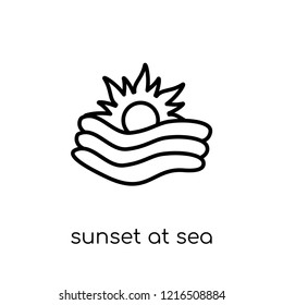 sunset at sea icon. Trendy modern flat linear vector sunset at sea icon on white background from thin line Summer collection, outline vector illustration
