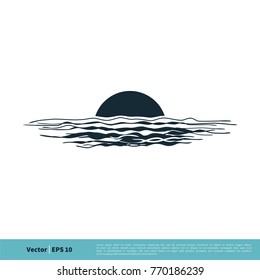 Sunset at The Sea Icon Vector Logo Template Illustration Design. Vector EPS 10.