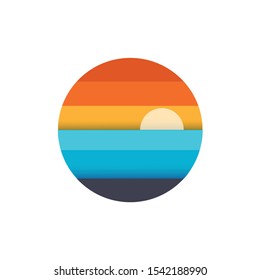 Sunset at sea. Illustration of a stylized vector icon.