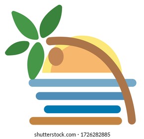 Sunset Sea Island Summer Sun Palm Holiday Icon Vector