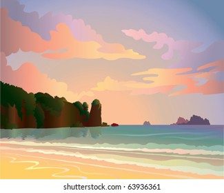 Sunset with sea and islands