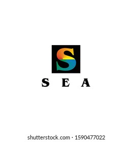 sunset in the sea letter s gradient style logo vector icon illustration