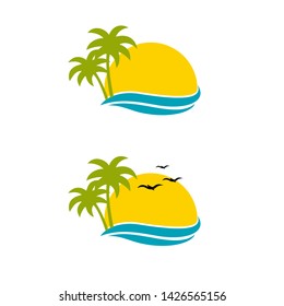 sunset in the sea logo designs