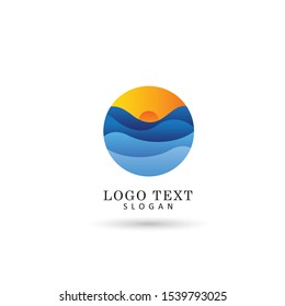 Sunset & Sea Logo. Symbol & Icon Vector Template.