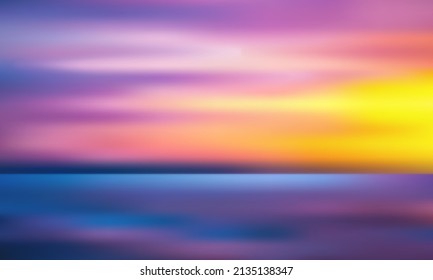 Sunset sea sky blurred background - blue and yellow colors vector illustration