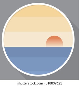 Sunset in the sea. Stylized vector icon illustration