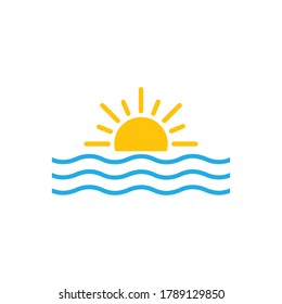 sunset sea sun icon vector 