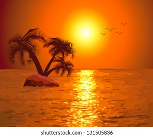 Sunset Sea Vector Stock Vector (Royalty Free) 131505836 | Shutterstock