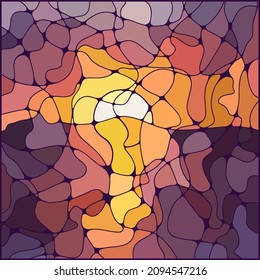 Sunset at sea. Vector graphics in mosaic style. Neurographic lines art