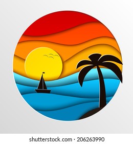 sunset in the sea vector illustration