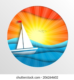 sunset in the sea vector illustration