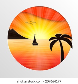 sunset in the sea vector illustration