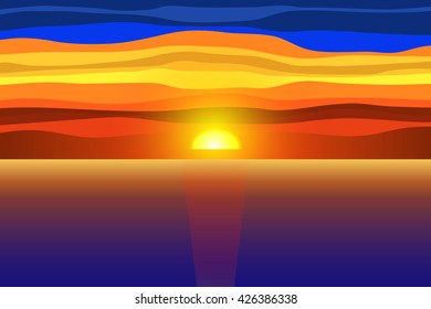 Sunset and sea. Vector illustration.