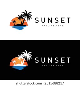 Sunset Sea View Beach Logo Design Summer Vacation Place