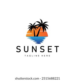 Sunset Sea View Beach Logo Design Lugar de vacaciones de verano