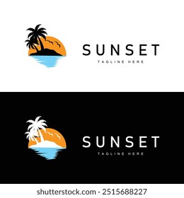 Sunset Sea View Beach Logo Design Lugar de vacaciones de verano