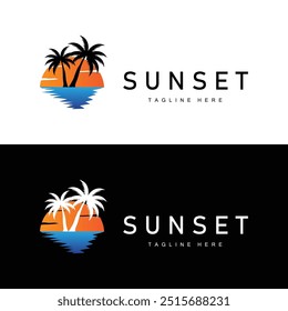 Sunset Sea View Beach Logo Design Lugar de vacaciones de verano