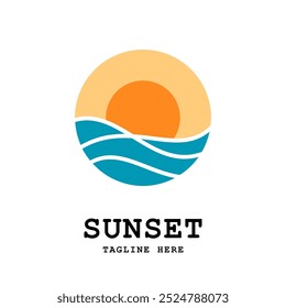 Sunset with sea wave logo icon. Sunset Sun wave Logo Template. Vector illustration