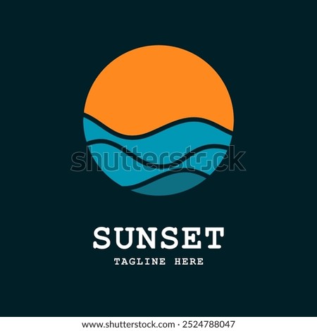 Sunset with sea wave logo icon. Sunset Sun wave Logo Template. Vector illustration