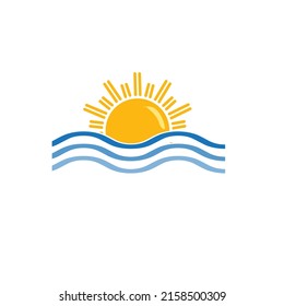 Sunset with sea wave symbolic theme vector art illustration