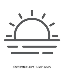Icono de línea de ondas de sol y mar, verano y océano, gráficos vectoriales de signo de puesta de sol, un icono lineal en un fondo blanco, eps 10